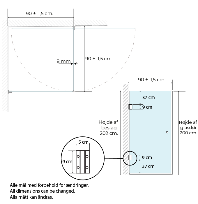 Premium lige brusehjørne 90x90x200 klar - Billede 4