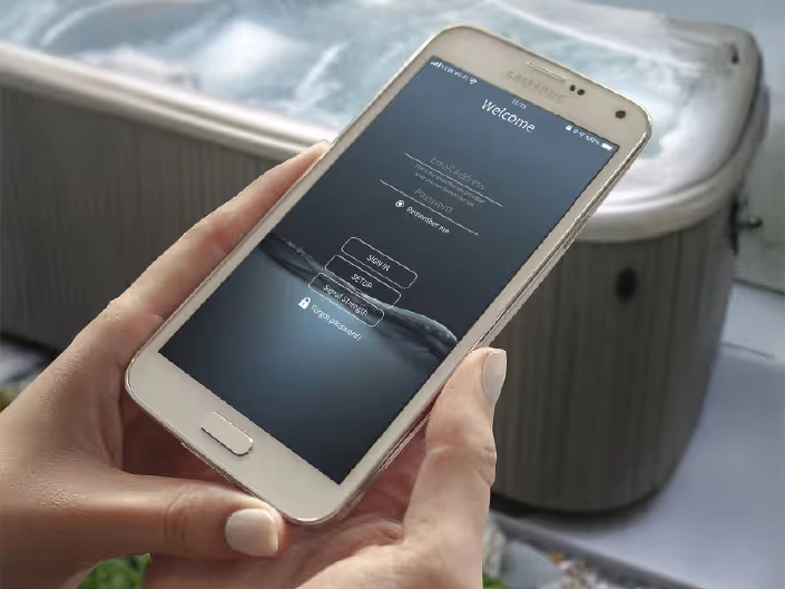 8205 ControlMySpa modul til udendørs spa. iPhone skærm. | SPA Kompagniet