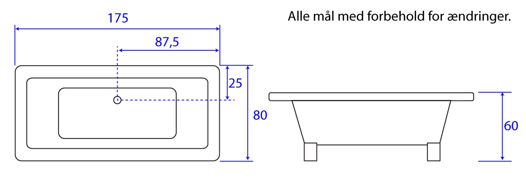 Måltegning for Helgenæs akrylbadekar fra SPA Kompagniet.