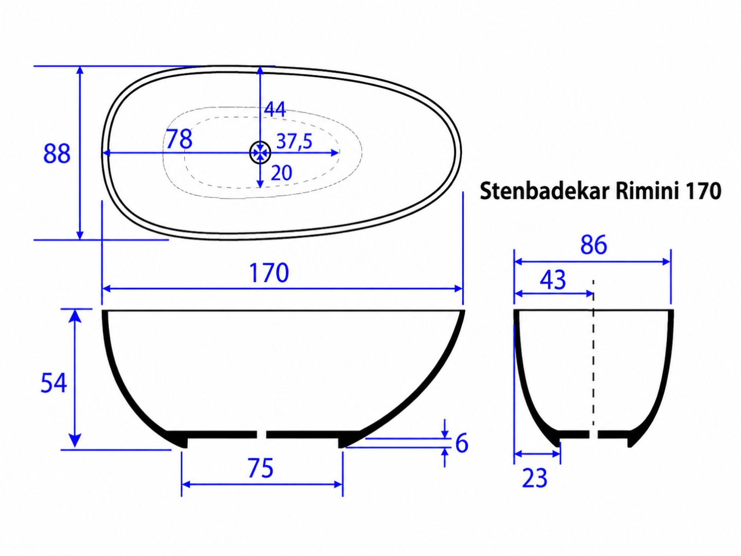 Rimini stenbadekar 170 cm - Billede 5