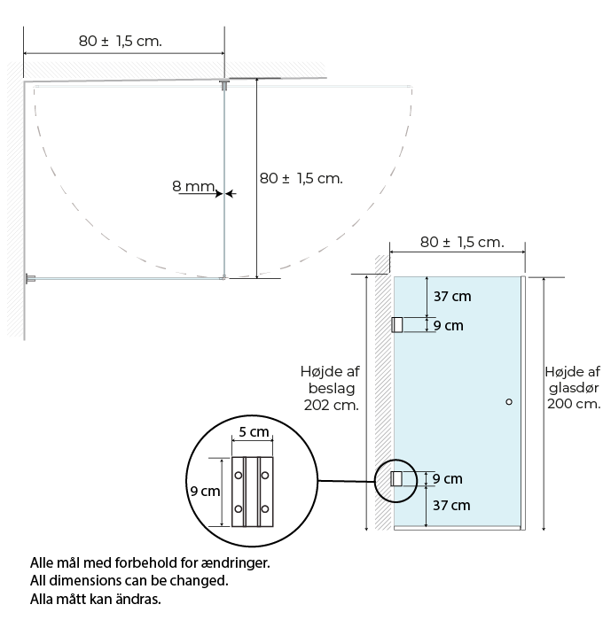 Premium lige brusehjørne, B: 80 x H: 200 cm - Billede 4