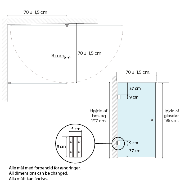 Premium lige brusehjørne, B: 70 × H: 195 cm - Billede 4