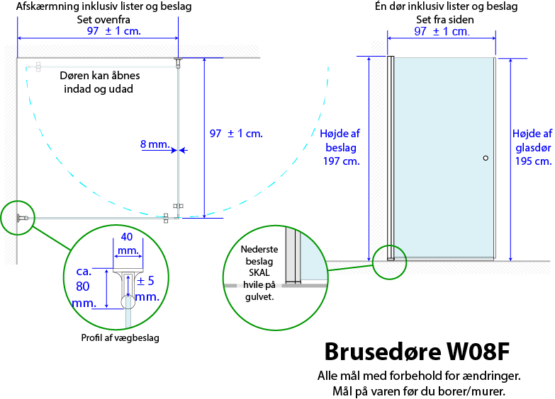 Premium lige brusehjørne W08F, B: 97 x H: 195 cm - Billede 4